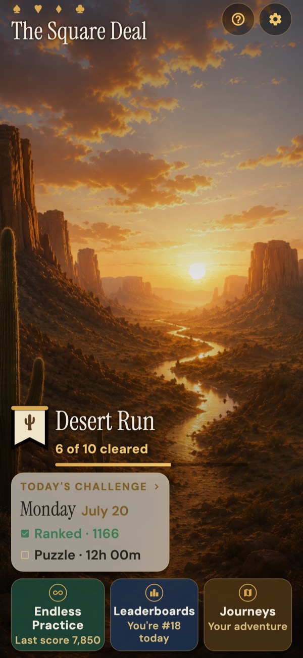 The Square Deal home screen with the Desert Run journey
