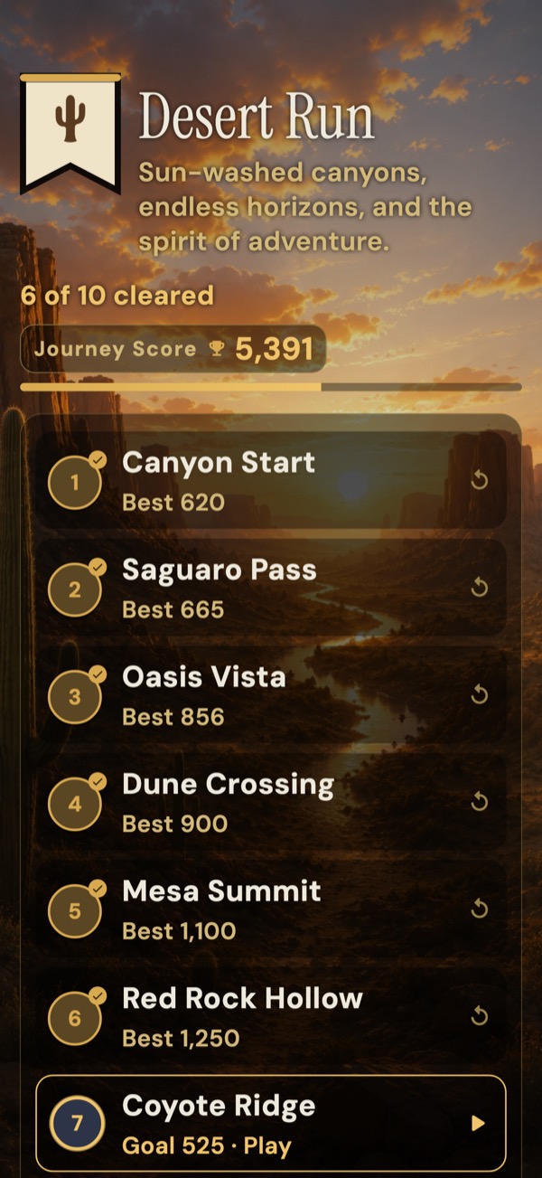 Desert Run journey — its stages and best scores